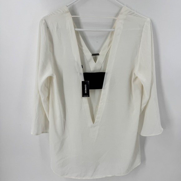 NWT EXPRESS White V Neck Open Back 3/4 Sleeve Blouse Top Size S P - Picture 4 of 8